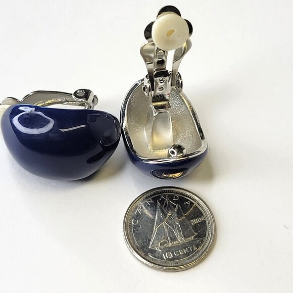 White Clip On Earrings Oval Shaped Enamelled Earrings - Picture 4 of 4